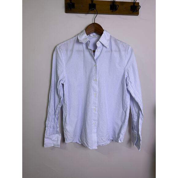 MNG Mango Women’s Striped Button Down Shirt 4 Blue White Cotton Top - Picture 2 of 5